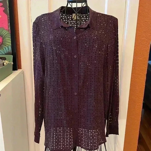 Ecru 100% Silk Shirt-Sz. M - Picture 1 of 6